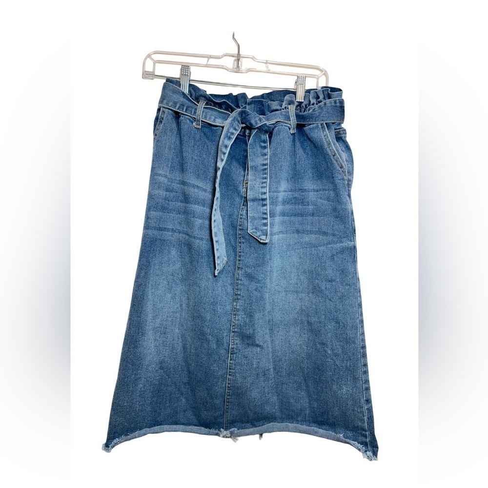 Hayden:Indigo Western Denim A line midi Skirt stylish Tie classic & trendy (S)